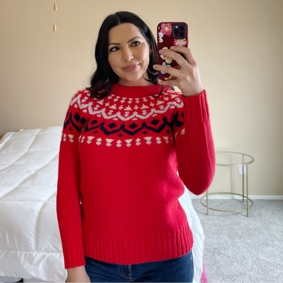 J. Crew Red Fair Isle Merino Wool Sweater - Picture 2 of 9
